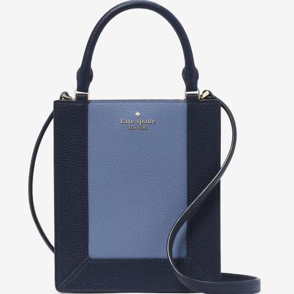 Kate Spade Lena Colorblock Mini Tote Leather Crossbody Purse KI885 Parisian Navy - Picture 2 of 6
